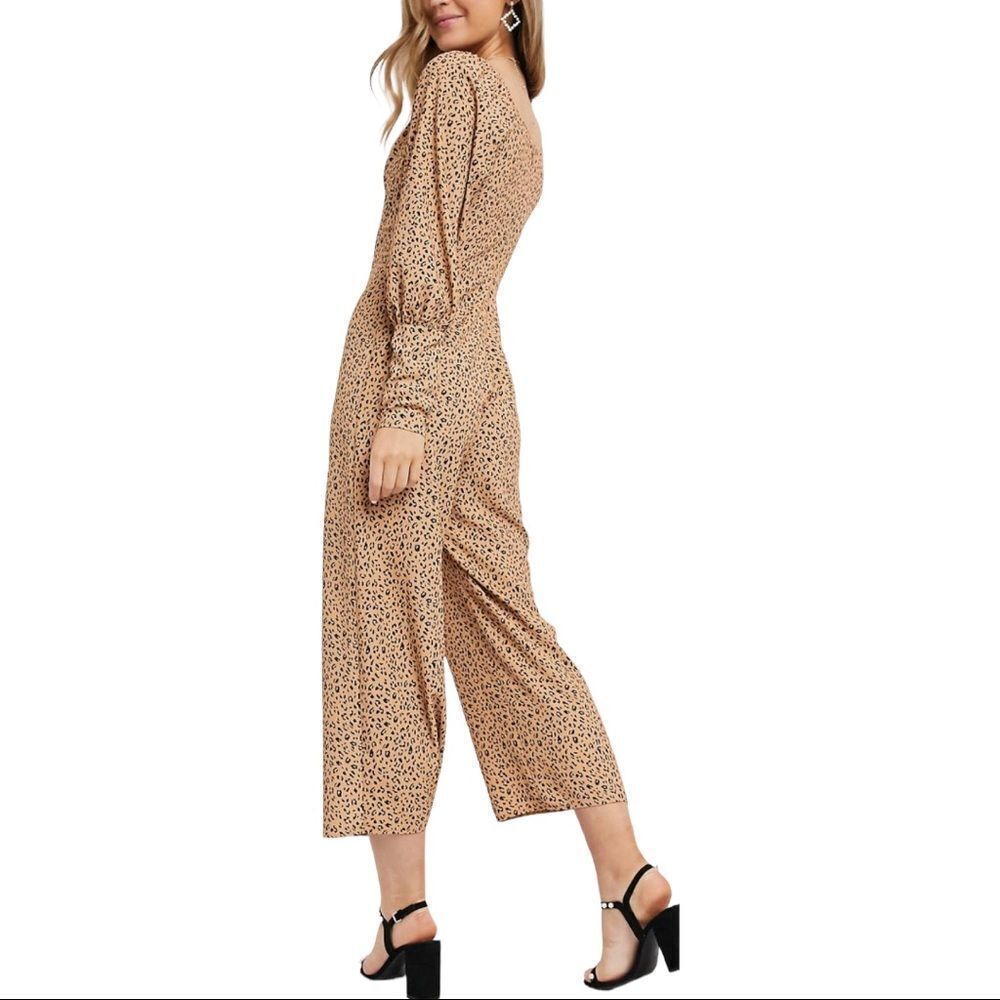 ASOS design square neck puff sleeve jumpsuit in leopard print